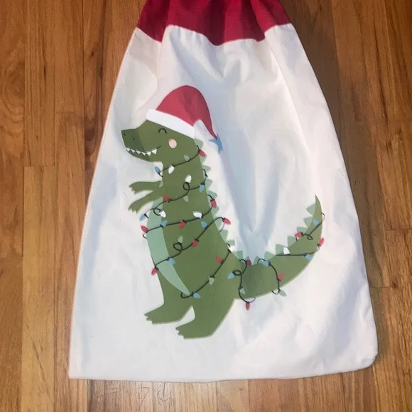 Holiday Christmas Bulb Dinosaur Canvas Cinch Sack Great Condition 20” W x 30” L - Picture 2 of 10